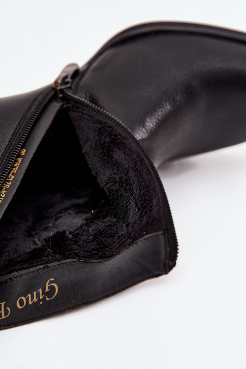 Zateplené dámske čižmy z pravej kože na podpätku Čierne Jovelle