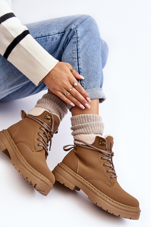 Dámské kožené Trapery s kožíškem Hnědá Lynnvia