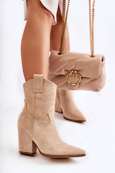 Dámské semišové kovbojské boty Béžove Mindy