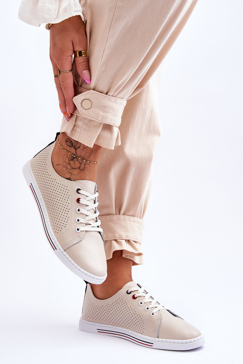 Dámske béžové kožené vyrezávané tenisky S.Barski LR952