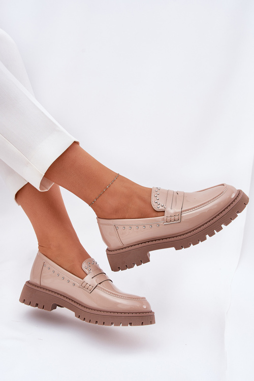 Dámske Lakované Mokasíny So Zdobením Béžové Nallae