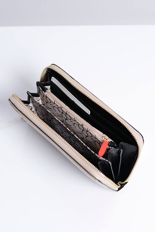 Duży Damski Beżowy Lakierowany Portfel Nobo