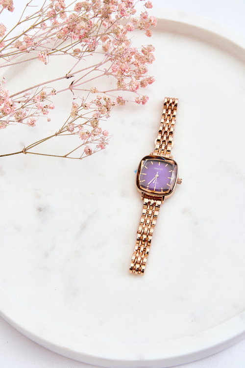 Módní hodinky S růžovým ciferníkem ERNEST Růžové zlato