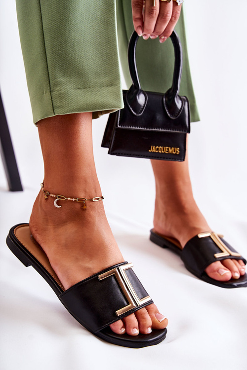 Dámske kožené klasické žabky s dekoráciou čierna laaren