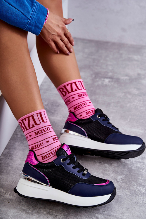 Dámská sportovní obuv na klínku GOE KK2N4081 černé a Námořnická modrá