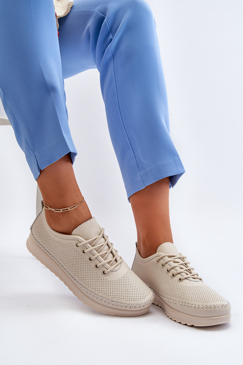 Kožené Sportovní Dámské Tenisky Beige Lalnai