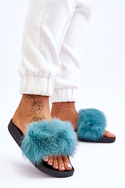 Dámské gumové pantofle s kožešinou Tyrkysove Lucrece