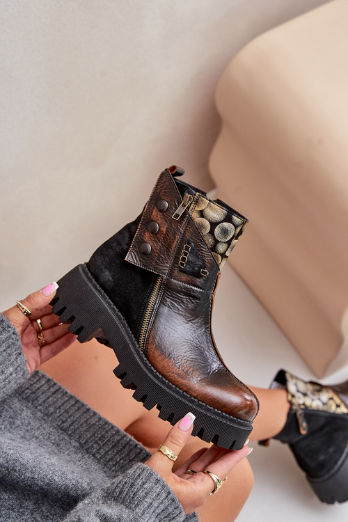 Kožené Zateplené Boty Na Platformě A S Plným Podpatkem Maciejka 06140-25 Zlatohnědé