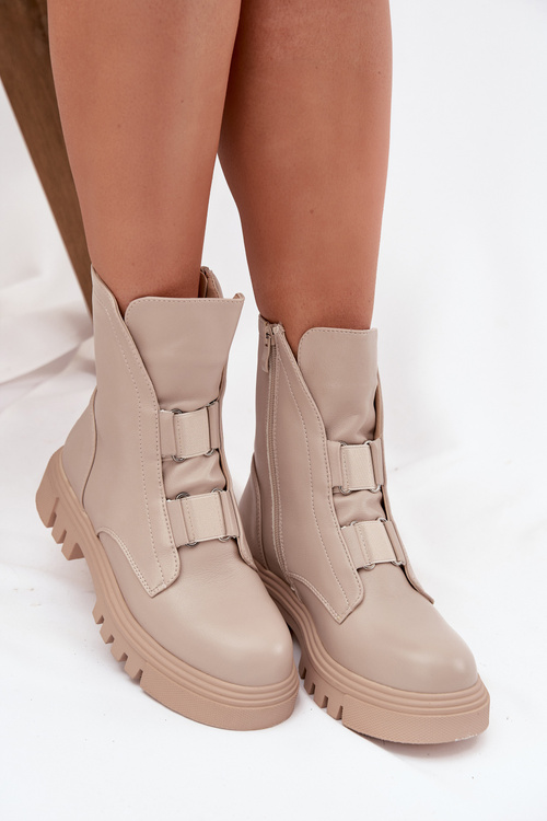 Zateplené boty worker pro ženy na zip z eko kůže světle béžové Mailyra