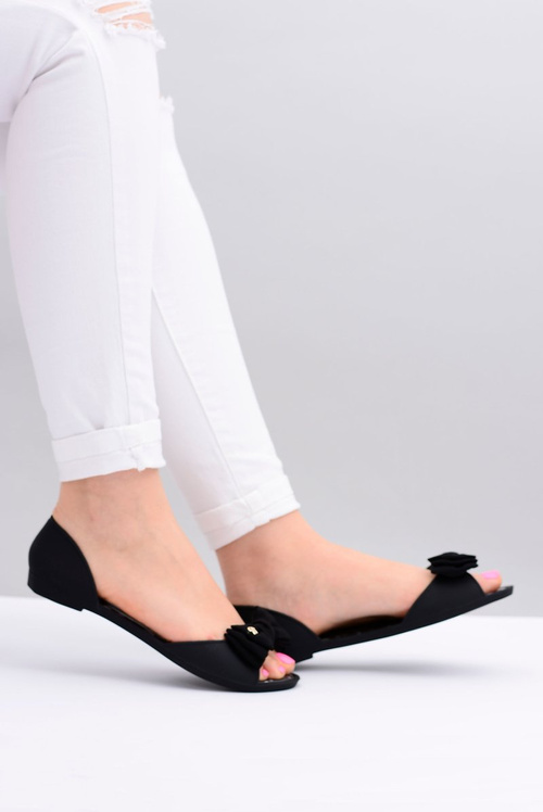 Czarne Gumowe Meliski Balerinki Z Kokardą Sonia