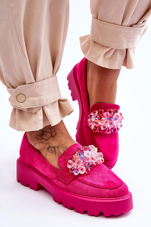 Dámske mokasíny na platforme s dekoráciami Fuksja Brenda