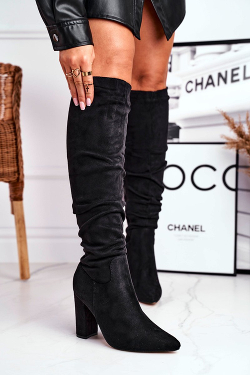 Dámske topánky na semišovom stĺpci čierna tekvica