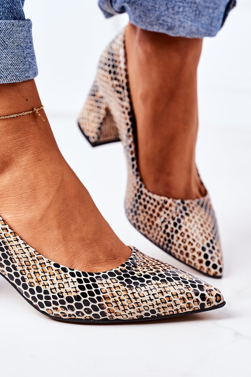 Lodičky Na Podpatku Se Zvířecím Vzorem Lewski Shoes 2801 Černé-Béžové