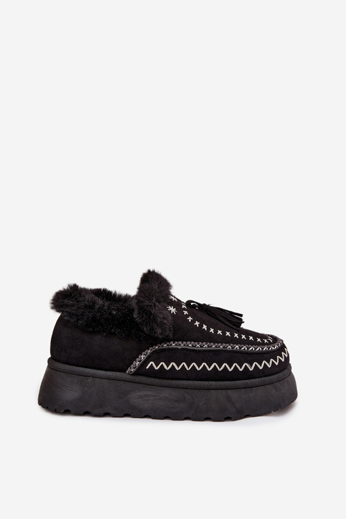 Dámské sněhule na platformě s kožíškem a třásněmi Černé Ferayne