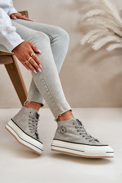 Zateplené dámské tenisky na platformě z eko kůže Big Star OO274070 šedé