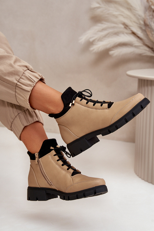 Nízke Dámske Čižmy Zateplené Z Eko Kože Béžové Erisabelle