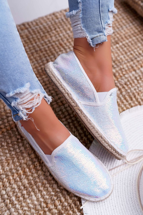 Dámske espadrilles veľká hviezda opailling biele flitre DD274A162