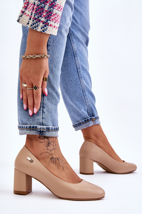 Kožené Lodičky Na Sloupku Sergio Leone PB178 béžová