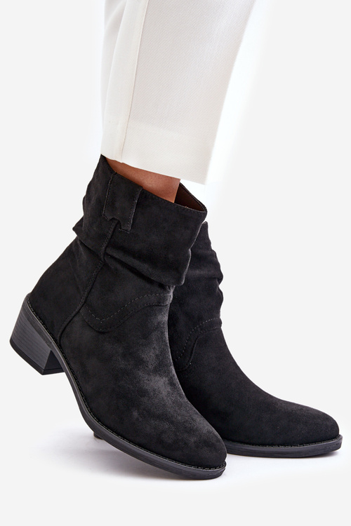 Zateplené dámske čižmy s naťahovaným zvrškom na nízkom opätku čierne Zinanya