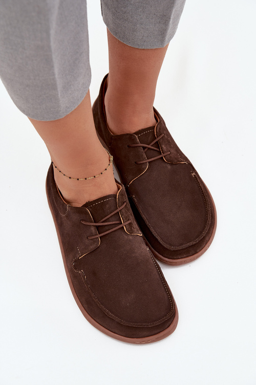 Dámske poltopánky typu barefoot z prírodného semišu Zazoo 327 čokoládové