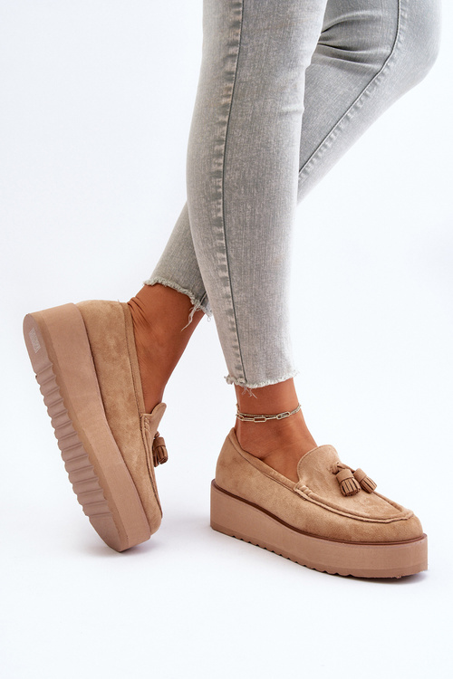 Dámske mokasíny na platforme s franjami hnedé Mialani