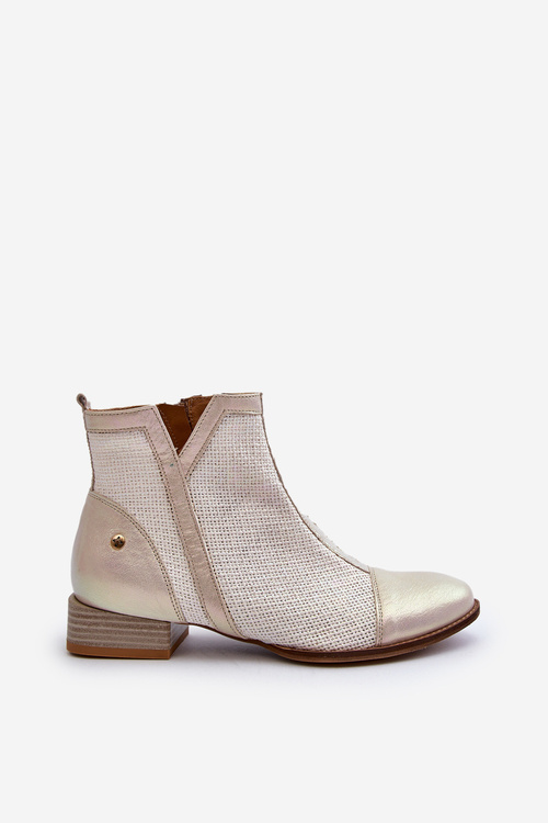 Dámske kožené členkové topánky na nízkom opätku Maciejka 06397-22 Beige