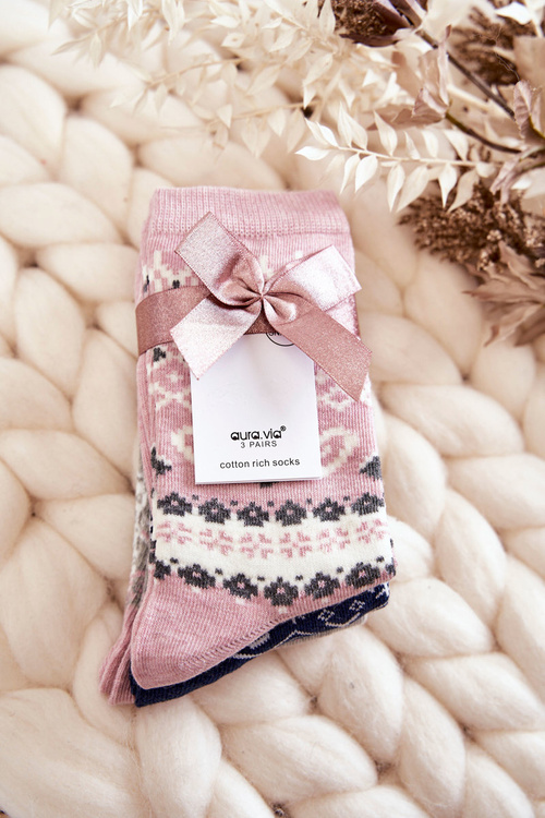 Dámske vianočné ponožky 3-palec ružové srdcové vzory