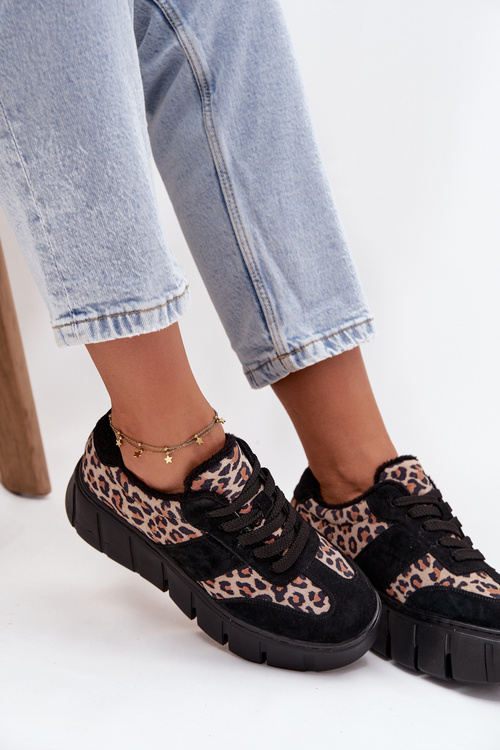 Semišové zateplené dámské tenisky na masivní platformě Vinceza 66841 Panterka Černé