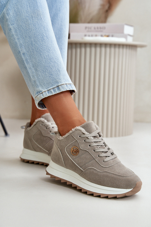 Zateplené kožené športové topánky na platforme šedé Adite