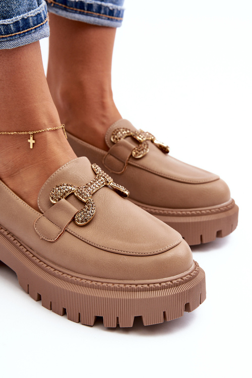 Dámské mokasíny s ozdobou tmavě béžové Gargi