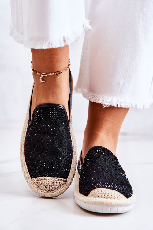 Dámské látkové espadrilky s kubickými zirkony černe Deimos