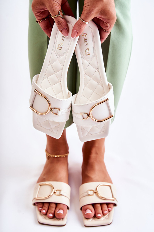 Dámske kožené klasické žabky s bielou šilla