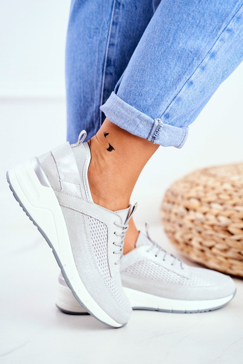 Dámská Sportovní Obuv Kožená Stříbrná Love Me