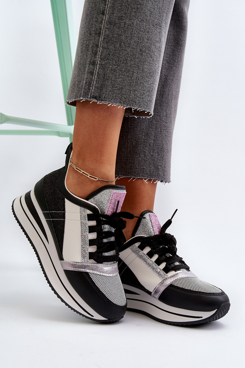 Dámské tenisky na klíně a platformě s flitry černé Rafani