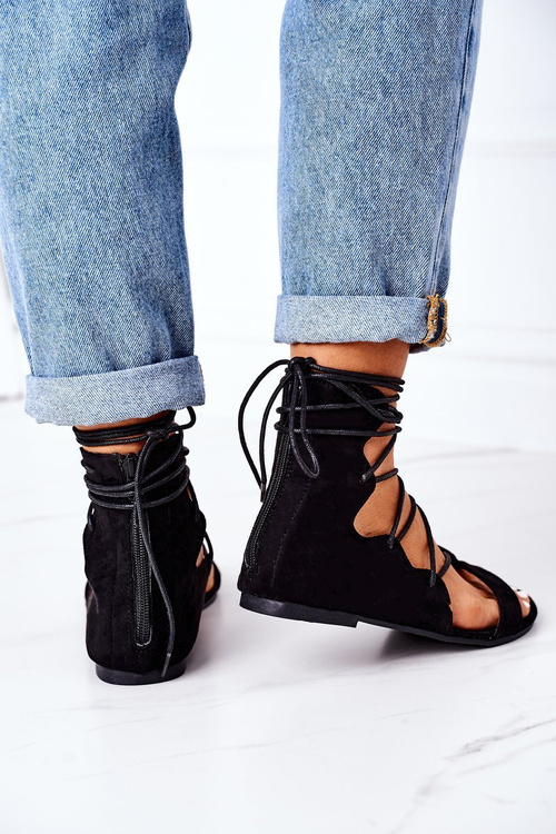 Šněrovací Gladiátorské Sandály Lu Boo Černé