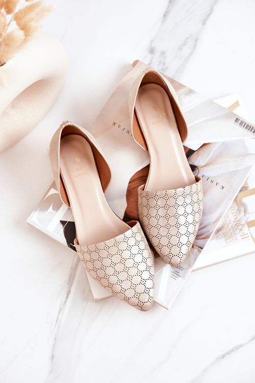 Elegantné kožené baleríny Laura Messi 1110 Zlatý benzín