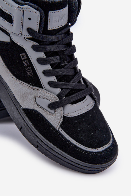 Semišové Pánske Tenisky Big Star OO174303 Hi-Poly System Čierno-Sivé