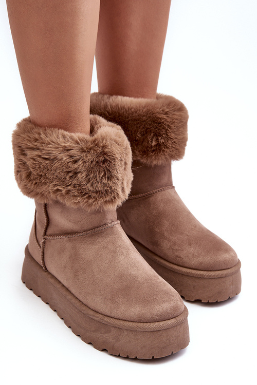 Dámske snehové topánky s kožnými béžovými dažďami