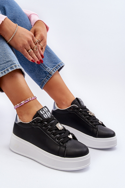 Dámské tenisky na platformě s ozdobami černé Herbisa