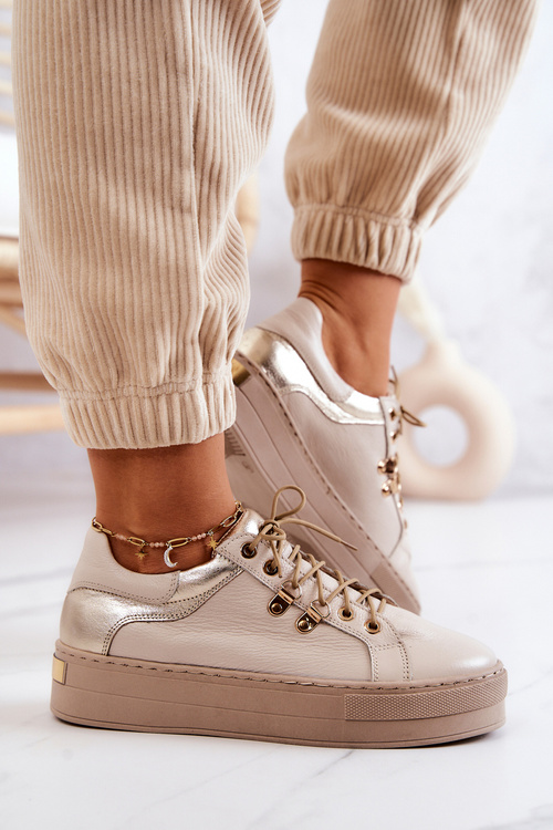 Kožené športové topánky na svetelnej béžovej platforme Mary Ann