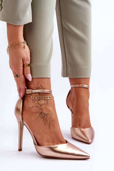 Vysoké čerpadlá vysoké podpätky s nosom v ružovom zlatom odraze