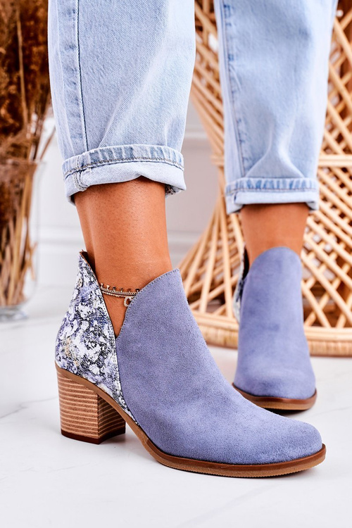 Dámské Kožené Boty Na Podpatku Maciejka Světle Modré 04492