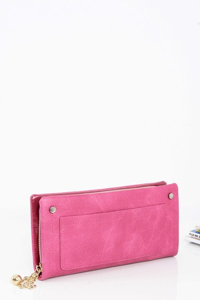 Duży Portfel Damski Złota Zawieszka Różowy
