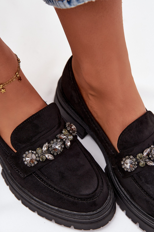 Eko Semišové Mokasíny Dámské S Dekorativní Broží Černé Valiana