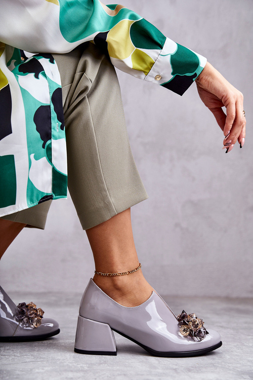 Maľované kožené topánky hladké s tmavou dekoráciou šedá delaver