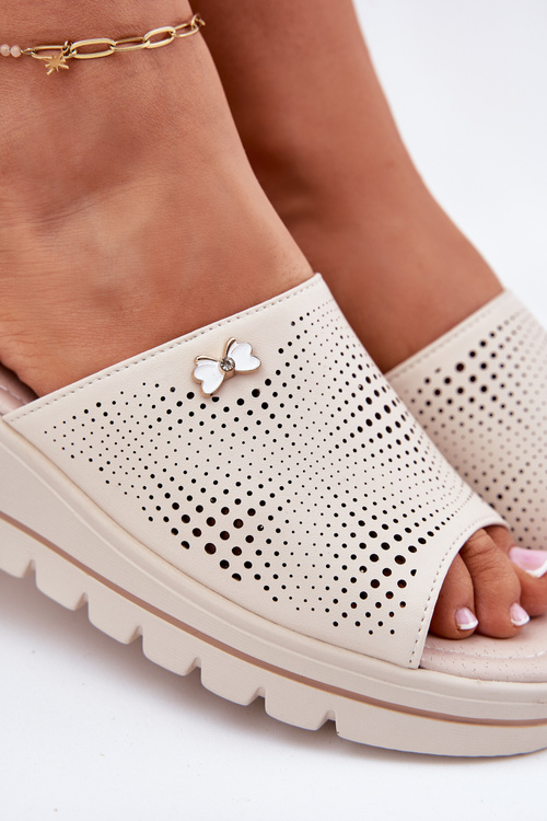 Dámské Kožené Pantofle Na Klínu Béžové Vinceza 41477