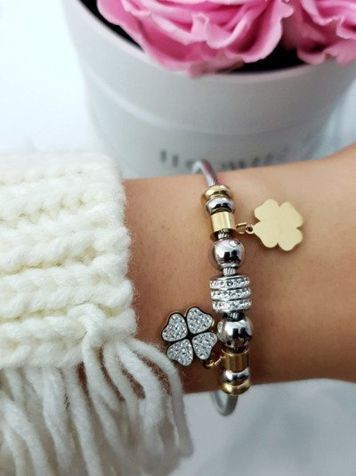 Dámský Náramek Na ocelové lince Zlato Jetel Charms