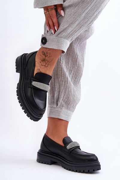 Masywní Kožené Mokasíny S Ozdobou Černé Aricka