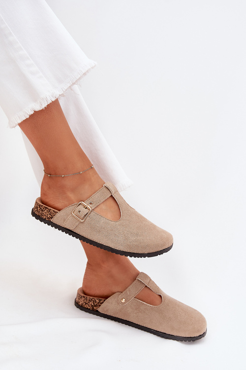 Dámske Šľapky So Zlatou Sponou Béžové Lirina