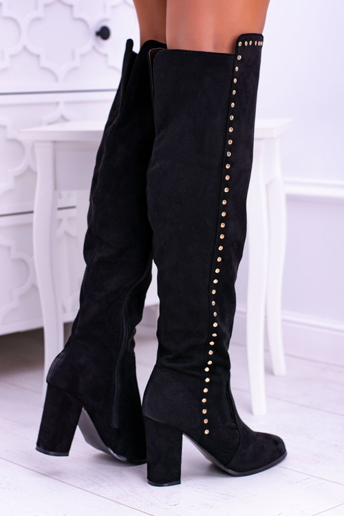 Dámské kozačky na podpatku semisove Černá Portoso